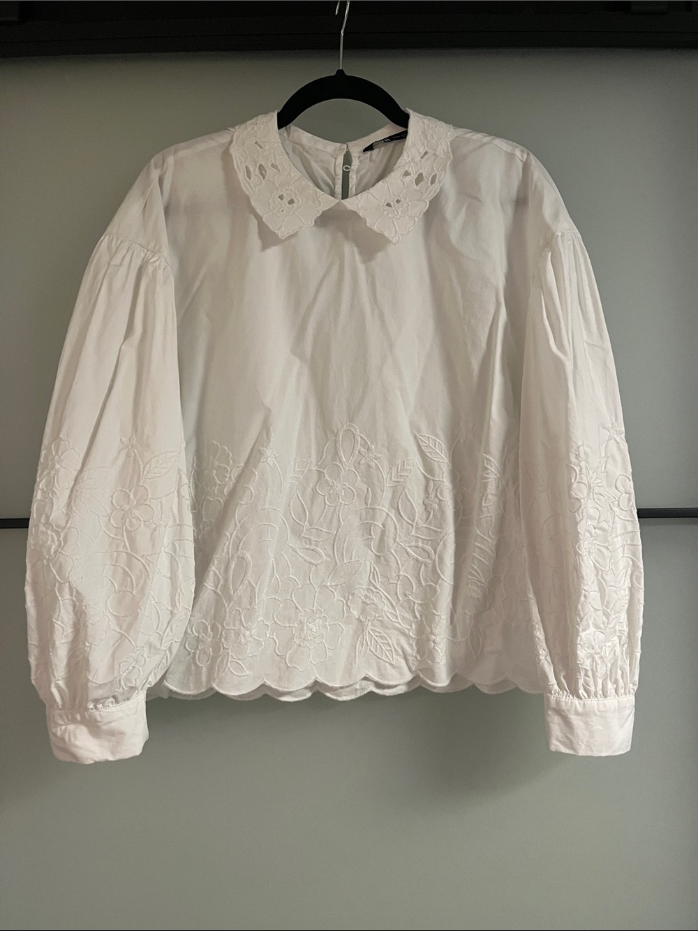 Zara White Eyelet Lace Collar Blouse